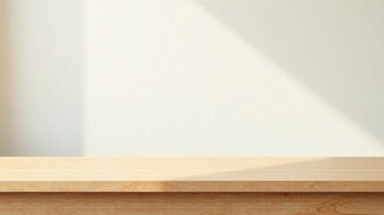 Clean Minimalist Wooden Tabletop with Soft Light and Shadow on a Neutral Background Ideal for Product Displays and Mockups