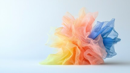 Obraz premium Pastel Tulle Fabric Swirl Abstract Background Soft Colors Textured Design Rainbow Hues