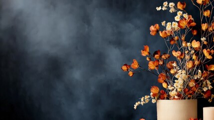 Elegant Dried Flowers  Autumnal Blooms  Dark Background  Text Space  Design Element