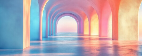 Serene Pastel Archways in Open Space, Generative AI