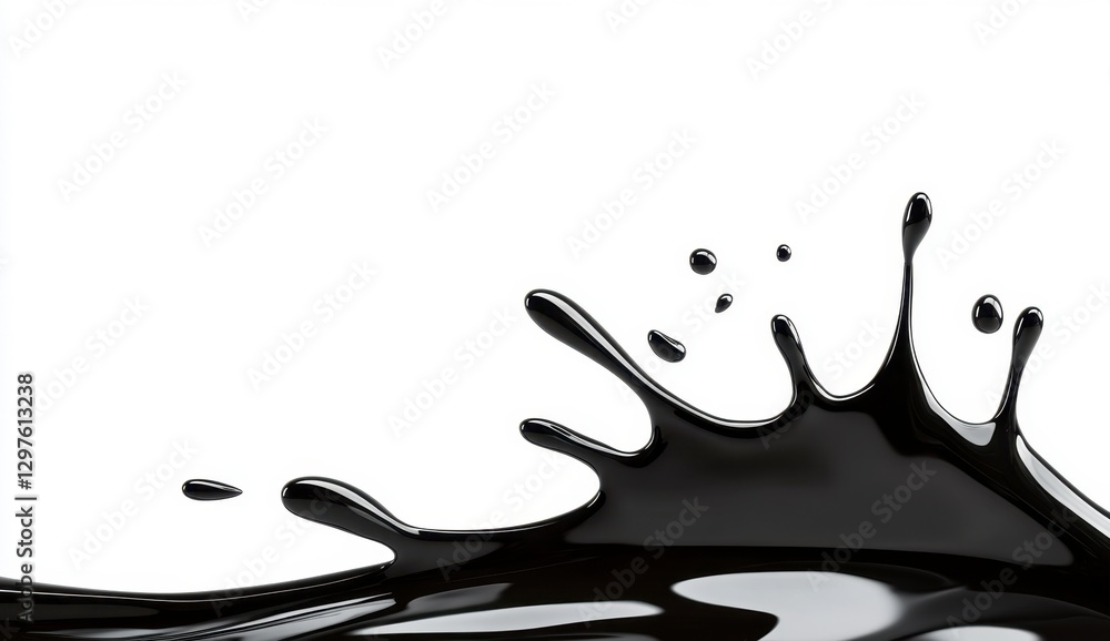 Poster black liquid splash against white background. dynamic and abstract image of a dark fluid, creating a