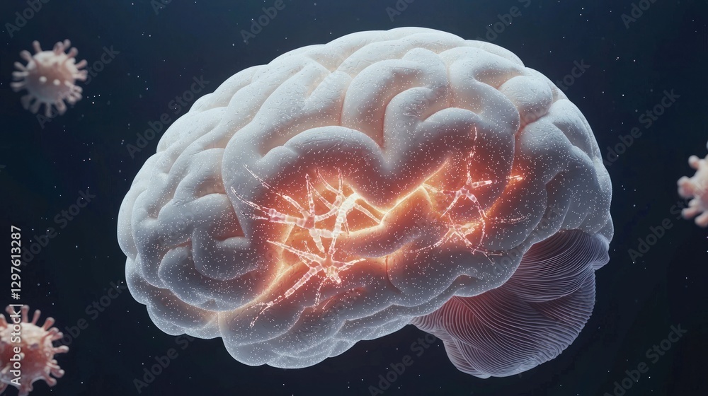 Aufkleber glowing brain neurons synapses neural network mental health mind cognitive function