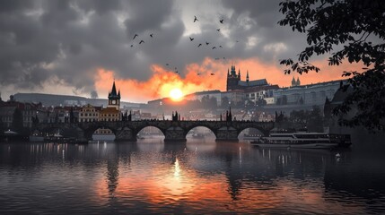 Majestic Prague Sunrise  Charles Bridge  Castle  Scenic River