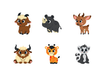 Wild and Farm Animal Collection — Goat, Rhino, Impala, Yak, Giraffe, and Lemur