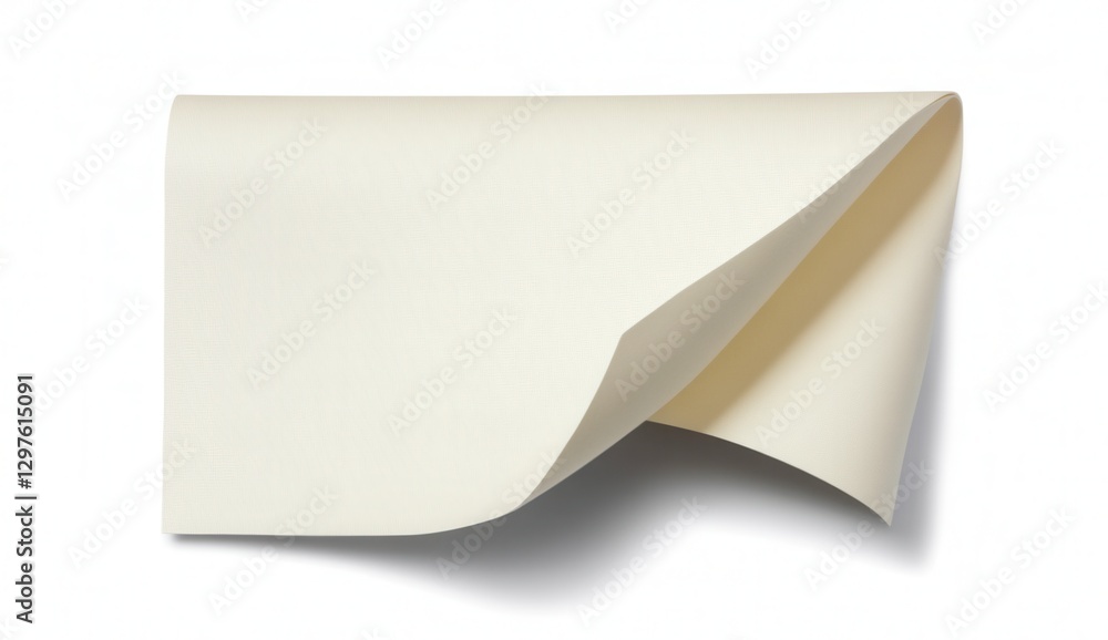 Poster cream colored textured fabric sample gently folded on a white background. soft light highlights the 