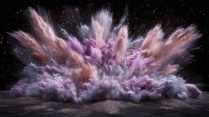 Fototapeta premium Colorful Explosion of Dust and Particles Against Dark Background