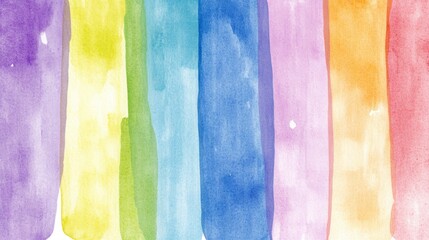 Naklejka premium Vibrant watercolor rainbow stripes background. Spectrum of colors painted in vertical lines. Colorful abstract art texture. Ideal for design