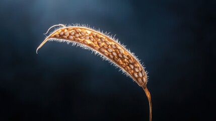Dry Hairy Seed Pod Macro Close-up with Dramatic Studio Light on Dark Background