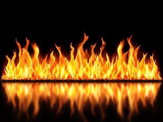 Naklejka premium Fiery flames reflect, dark background