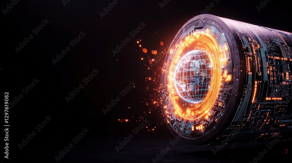 Poster futuristic circuit board globe global network technology innovation digital 3d render