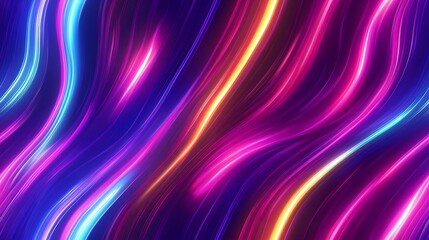 Obraz premium Vibrant Neon Light Streaks Seamless Abstract Pattern with Fluid Colorful Curves and Swirls