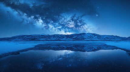 Naklejka premium Mountains and lakes, the reflection of the Milky Way on the surface of the lake