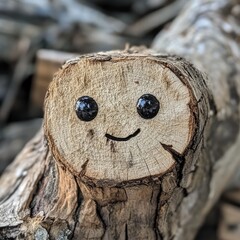 Obraz premium A smiling log end with eyes and a happy facial expression