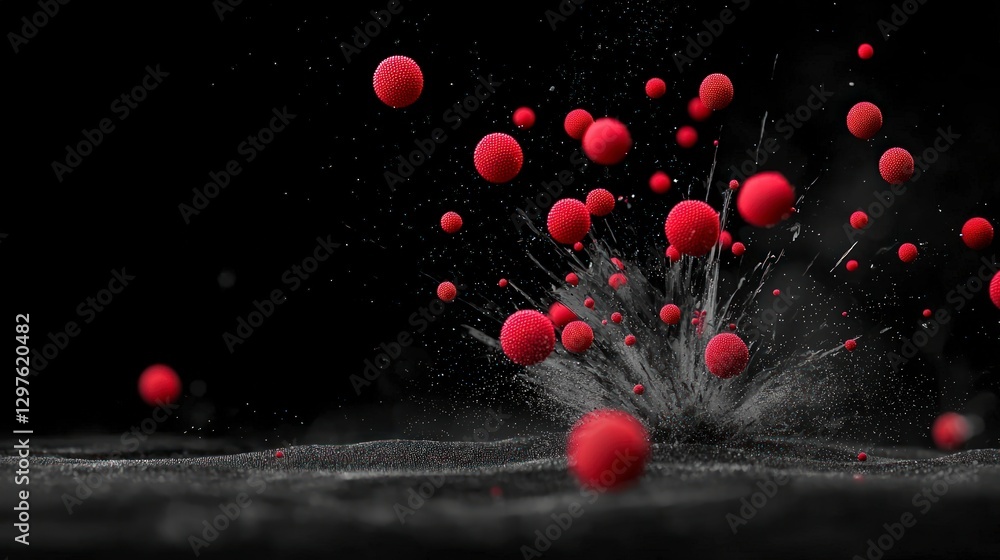 Poster abstract red sphere explosion dark background dynamic design modern art