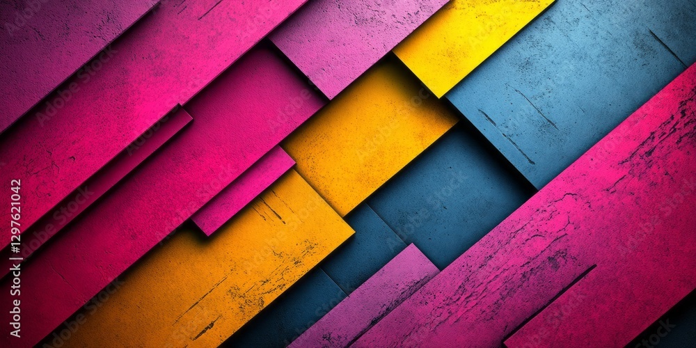 Poster Colorful overlapping rectangles create a vibrant abstract design pattern