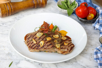 Sizzling steak dinner home kitchen food photography cozy atmosphere close-up culinary delight