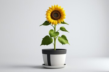 Obraz premium there is a sunflower in a pot with a black and white stripe
