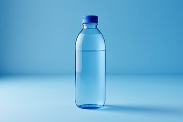 Naklejka premium a close up of a bottle of water on a blue surface