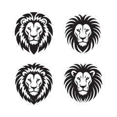 Fototapeta premium Four Tribal Lion Head silhouette vector Logos 