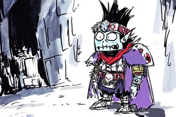 Fototapeta premium A cartoon drawing of a goblin like fantasy character standing