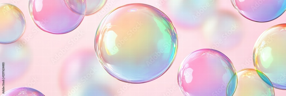 Fototapete Colorful soap bubbles create a vibrant, repeating pattern against a soft background. Generative AI