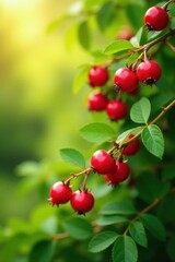 Lush Green Foliage Abundantly Bearing a Cluster of Vibrant Red Berries on a Sunny Day