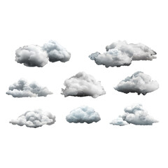 Fluffy white clouds in various shapes and sizes against black background