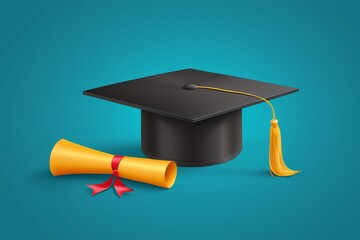 a close up of a graduation cap and diploma scroll
