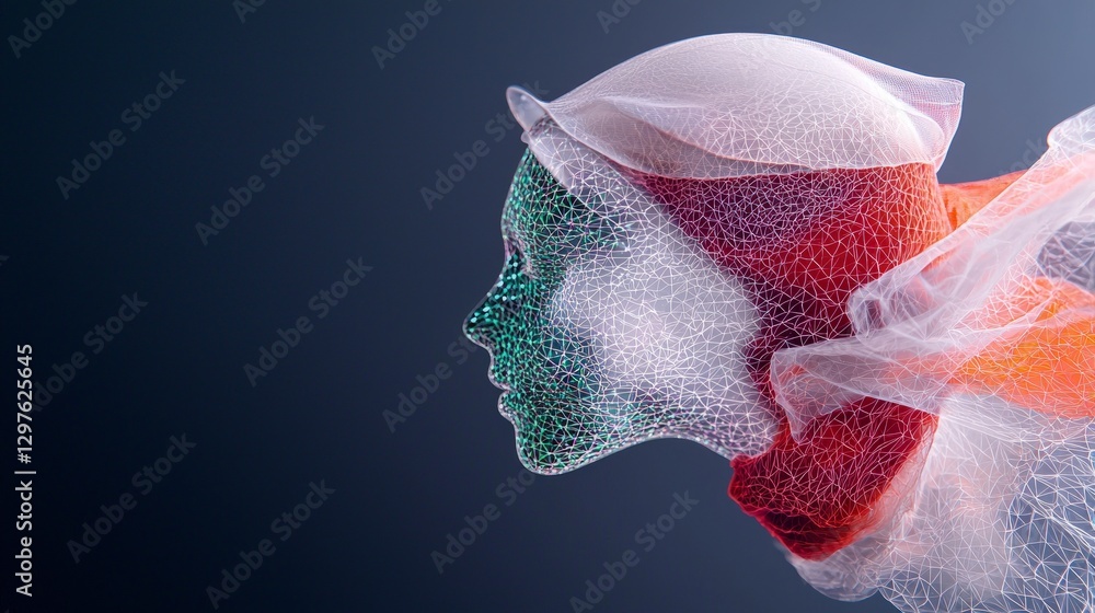 Poster ai generated humanoid digital art abstract face mesh network cyberspace futuristic p