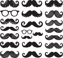 Mustache silhouette vector design set, Mustache vector illustration set, Mustache logo vector set, Mustache silhouette vector bundle black and white