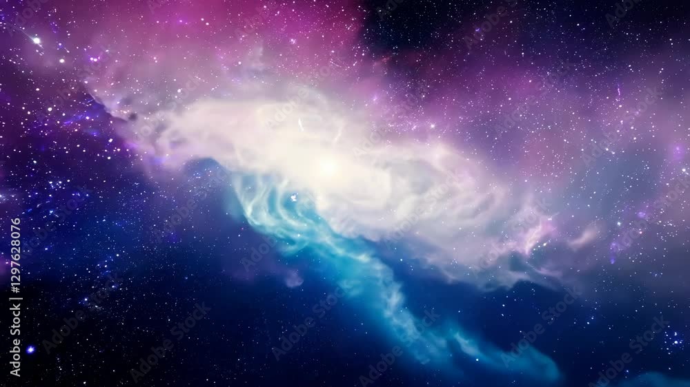 Poster seamless looping 4k time-lapse animation of a colorful swirling galactic stream in outer space