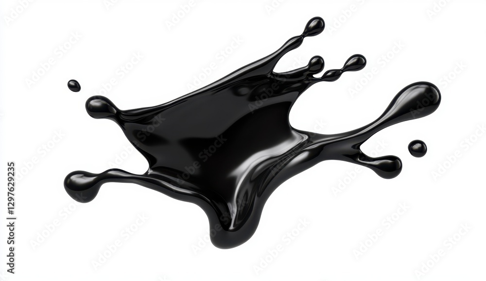 Poster black liquid splash isolated on white background. dynamic, abstract form with glossy texture. high r