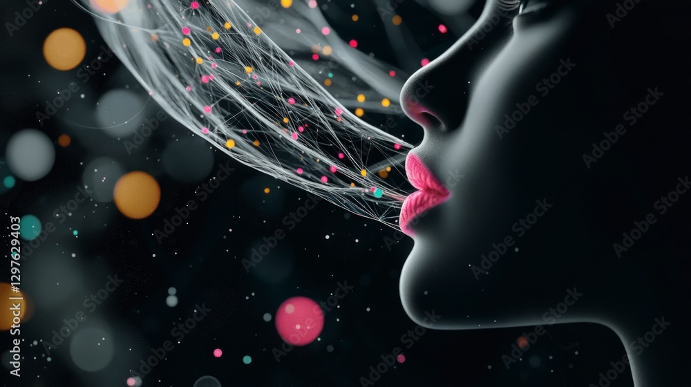 Poster woman digital network connection ai abstract futuristic technology data bright c
