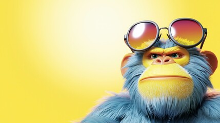 Cool Monkey Sunglasses  Yellow Background  AI Art  Summer Fun