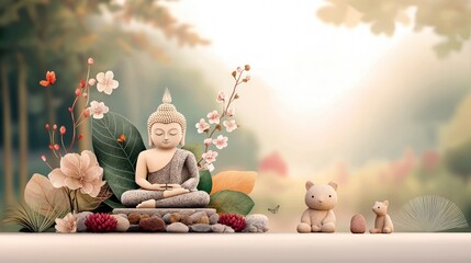 Serene Buddha Statue  Tranquil Garden  Peaceful Meditation  Mindfulness  Spiritual  Zen  B