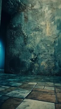 Aged stone wall interior, dramatic lighting, empty space, possible use in game backdrop or art piece