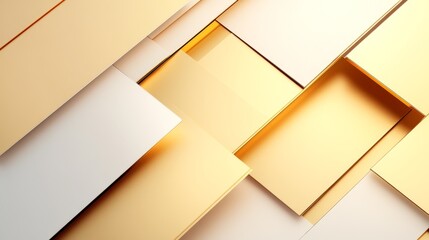 Fototapeta premium Abstract composition of gold and white geometric shapes layered in a dynamic arrangement