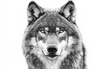 Fototapeta premium Majestic wolf portrait in grayscale detailed fur texture intense gaze captivating animal beauty wildlife focus monochrome art