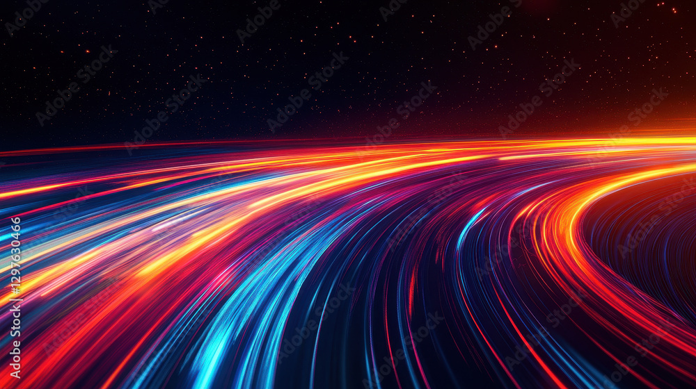 Poster abstract background with colorful light streaks on a dark backdrop