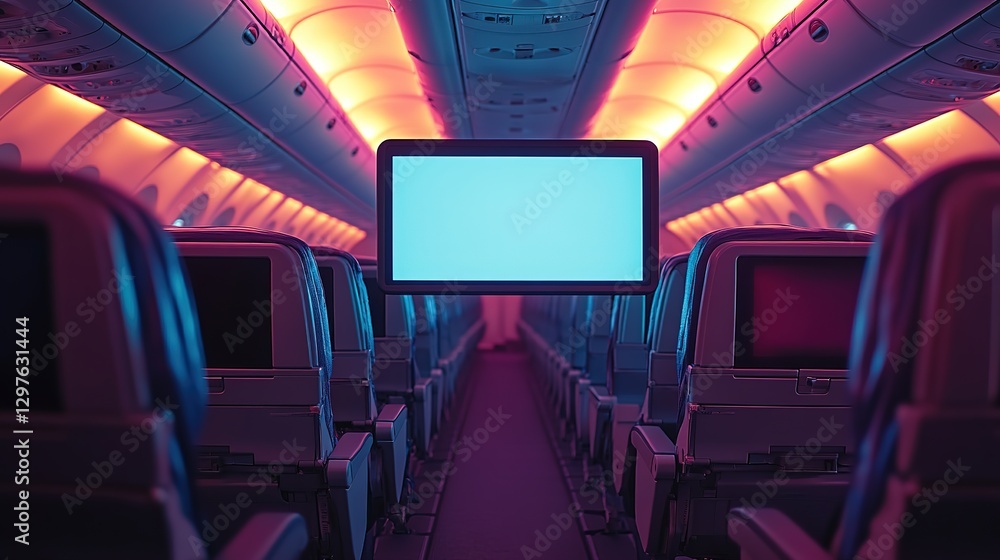 Poster airplane seats with blank lcd screen mock up device for entertainment to serve passenger on a plane 