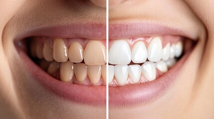 Close-up of Smiling Person with Before and After Teeth Whitening Transformation Comparison