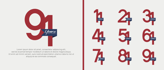 anniversary logotype set. vector design red color with blue ribbon can be use for celebration event