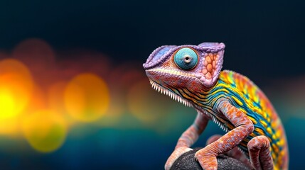 Obraz premium Vibrant Chameleon Close up Colorful Reptile Exotic Pet Nature Wildlife Zoo Tropical