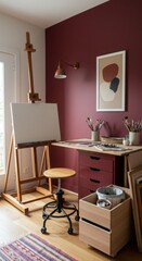 Burgundy Warm Ivory Art Studio design Transitional nordic decor