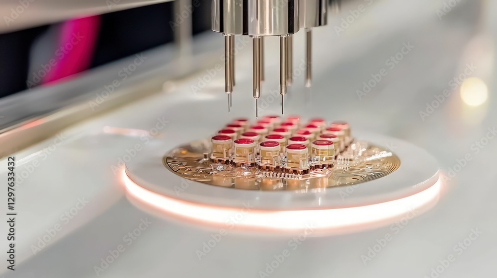 Aufkleber high tech chip manufacturing close up of automated precision assembly process