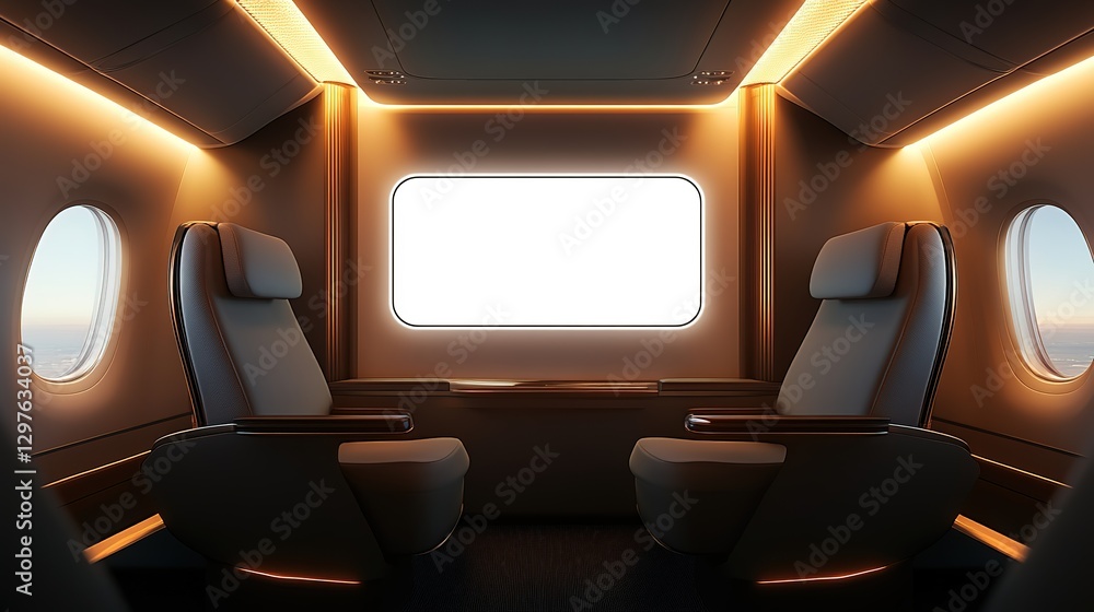 Poster airplane seats with blank lcd screen mock up device for entertainment to serve passenger on a plane 