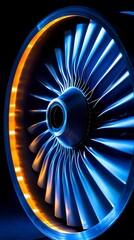 Striking Jet Engine Turbine Blades with Dynamic Lighting and Metallic Structure Detail Art Design