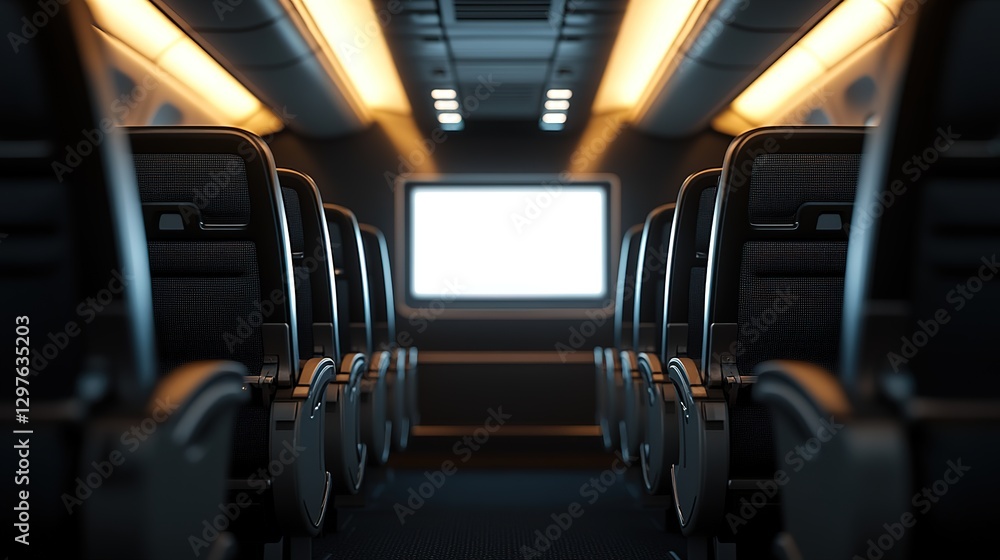 Poster airplane seats with blank lcd screen mock up device for entertainment to serve passenger on a plane 