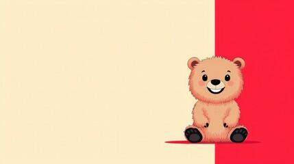 Fototapeta premium Happy Cartoon Bear Illustration Cute Animal Design Friendly Adorable Smiling Beige Ba