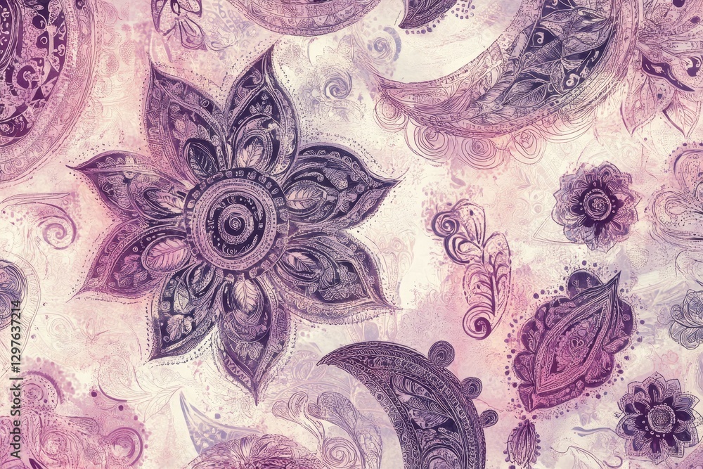 Poster intricate floral design with swirling patterns and vibrant pink accents created on a textured backgr